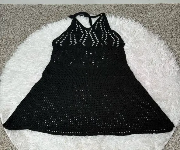Black Crochet Halter Top With Open Knit Design Size XS