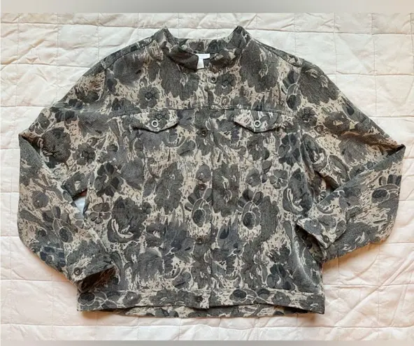 Charter Club Grey & Cream Floral Tapestry Coastal Grannycore Trucker Jacket - XL