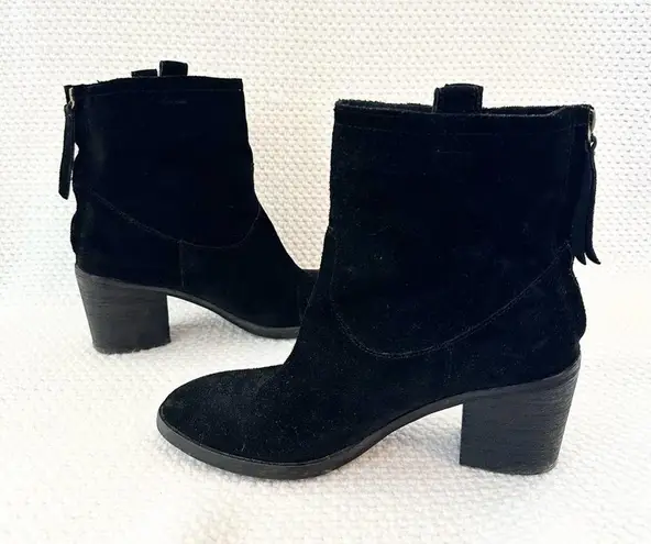 Sam Edelman  Black Suede Farrell Western Style High Cut Heeled Ankle Boots 8