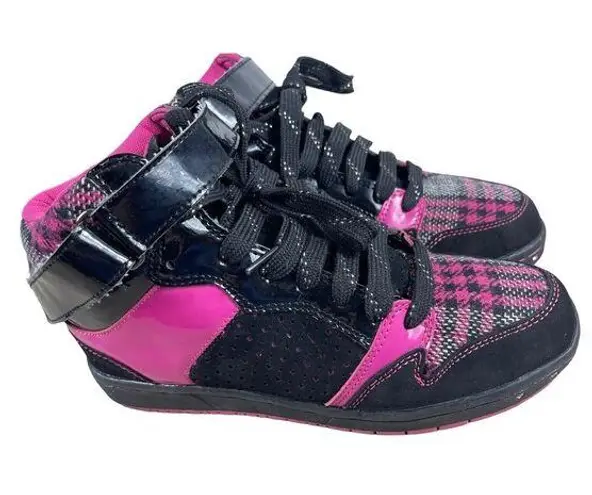 Q Factor Y2K 90s Rave Black Pink Plaid Front High Top Jewel Skater Sneakers 6