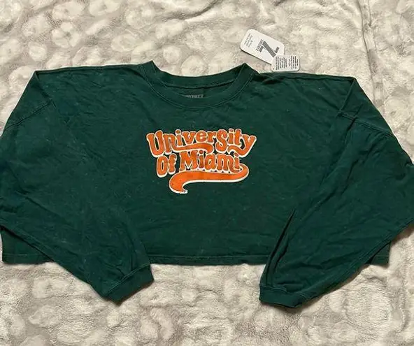 Zoozatz NWT University of Miami Cropped Oversize Washed Long Sleeve Shirt  Medium