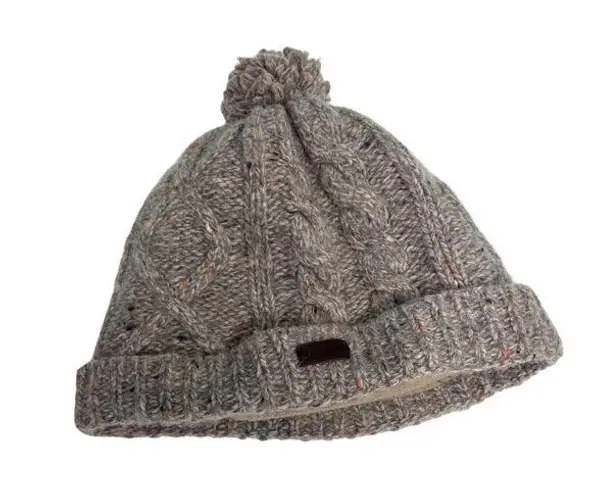 Barbour Fleece Lined Wool Marled Cable Knit Beanie Pompom