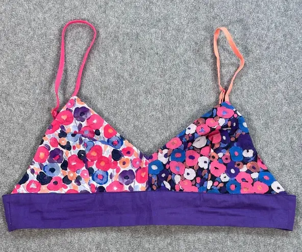 Maia Bergman Bra Top Purple Flowers Womens XS Triangle Bralette Adjustable Strap