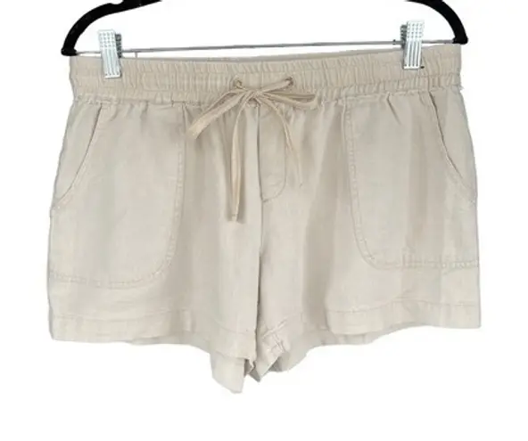 Soho Street Linen Blend Drawstring Shorts Casual Comfy Everyday Womens Medium Tan