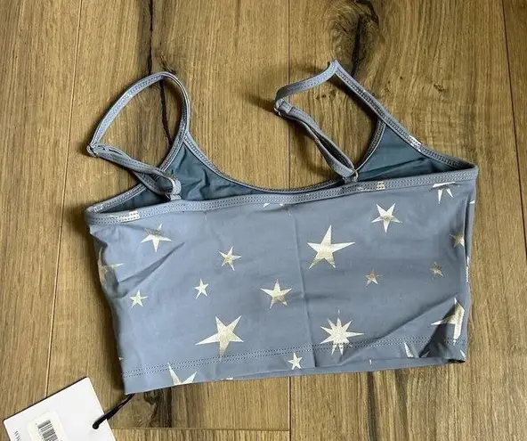 Beach Riot NEW  Libby Crop Tank Top Winter Star Print Size XS Light Blue Silver