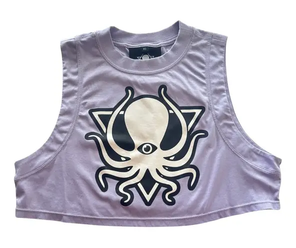 Deep Dark Dangerous Octopus Graphic Cropped Tank – Lavender XS 100% Pima Cotton Purple
