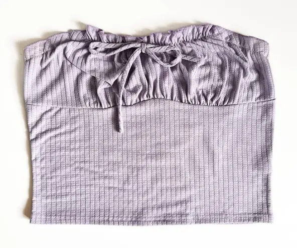 PaperMoon Lilac Ribbed Knit Tube Top with Ruffle Trim & Tie Detail