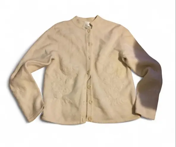 Christopher & Banks Christopher Banks vintage Embroidered Cardigan Sweater Beige Floral Button Up