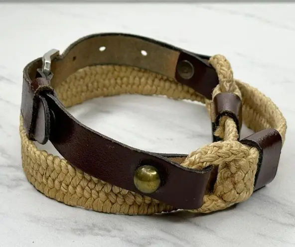 Vintage Womens Brown Leather Rope Stretch Belt Medium (M) ✨