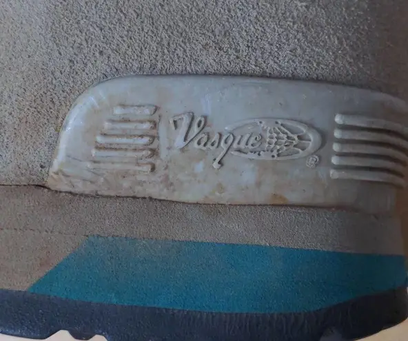 Vasque VTG Hiking Boots Teal Blue Beige Suede Padded Cuff Ankle Lace Up Trail 9