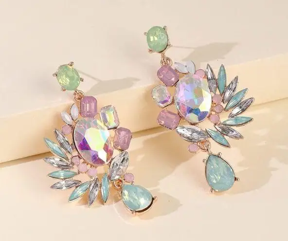 Dynasty Aurora Borealis Crystal Cluster Earrings Pink