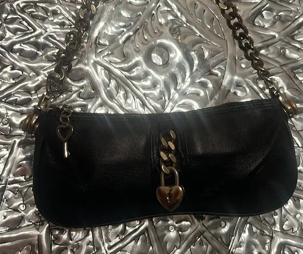 wilson's leather Vintage whimsigoth Y2K Rare Leather Mini Baguette  Bag purse  Night Heavy Chain