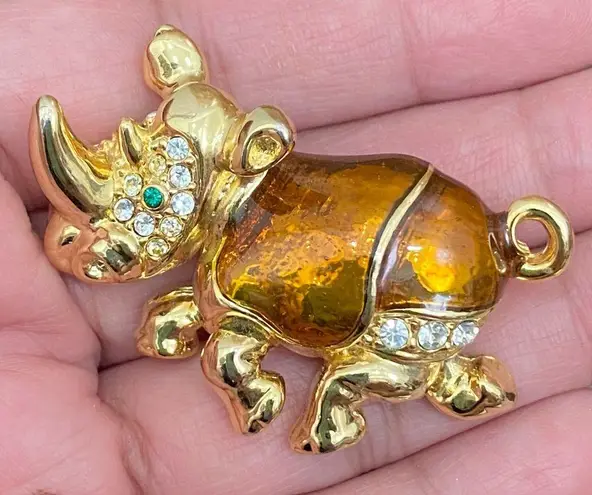 Vintage Regency Accessories Rhinoceros Enamel Rhinestones Brooch