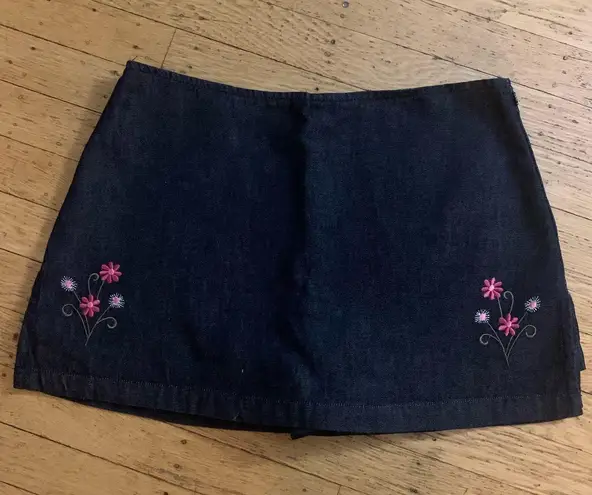 BlueAsphalt Embroidered Denim Skort (Skirt+Short)