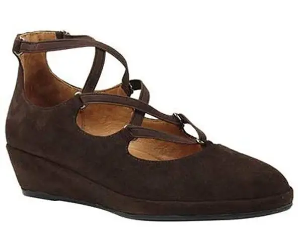 L'Amour des Pieds Benham Ballerina Flats Strappy Suede Leather Brown 7.5M Size 7.5