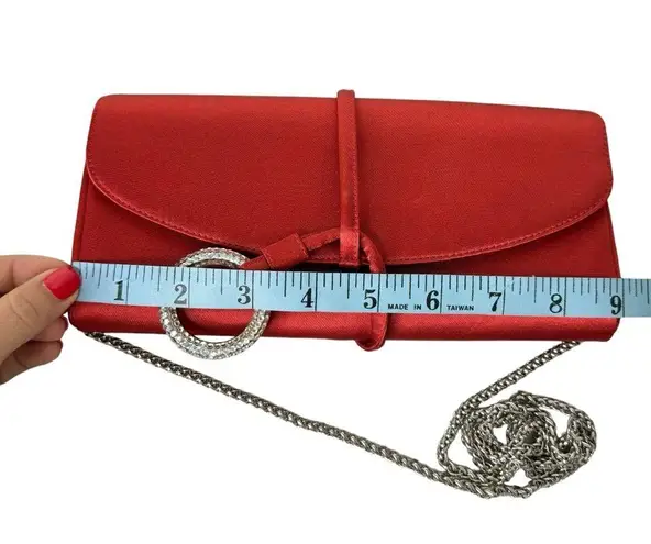 Rodo Red Satin Clutch Silver Gem Ring Closure