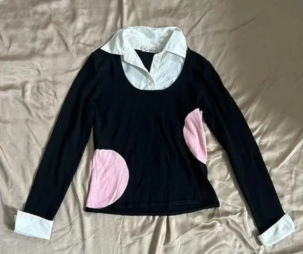 Black Long Sleeve Collared Blouse