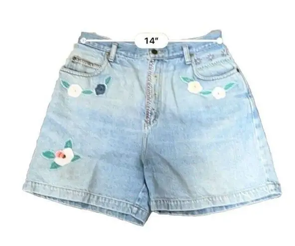 Vintage Embroidered Denim Shorts 90s AJ Brandon Size 13/14‎ Retro Hippie Y2K Blue