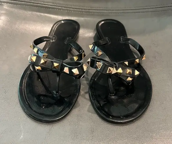 Black and Gold Studded Sandals Rockstud Size 8