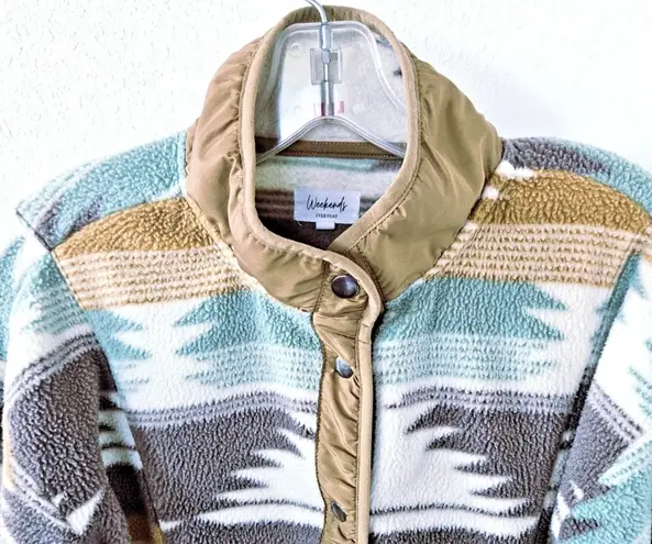 Weekends Everyday Sage Brown Aztec Southwest Sherpa Fleece Jacket Women's S