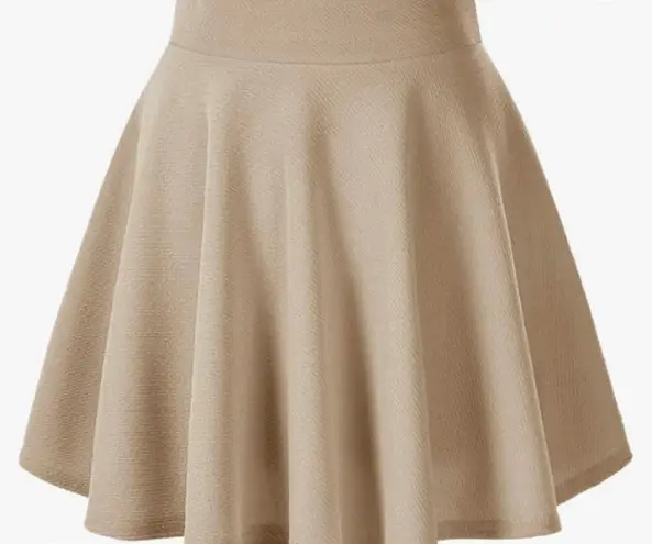 Afibi Casual Mini Stretch Waist Flared Plain Pleated Skater Skirt Tan