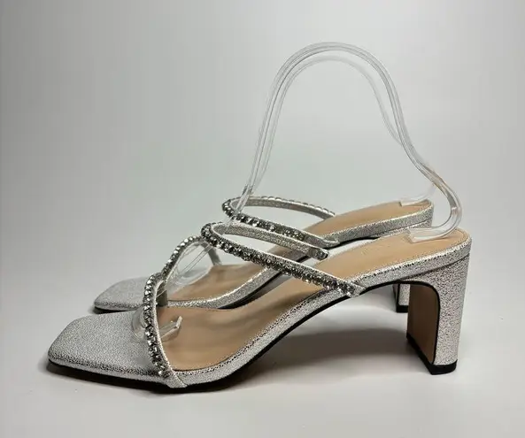 FARYL by Farylrobin Alexandra Metallic Rhinestone Embellished Heels in Silver Size 8.5