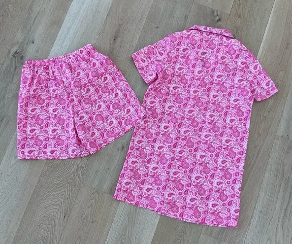 Short Sleeve Shirt and Shorts Set in Pink Paisley Print