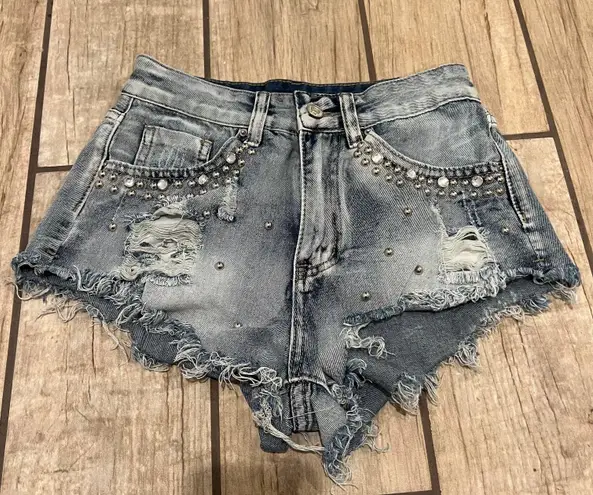 Mid waist booty shorts mid rise denim shorts jeans shorts summer pants stretch Blue