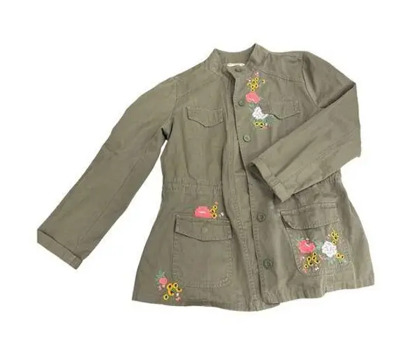 Ruff Hewn Womens Military Green Embroidered Cotton Jacket L SKU 7816