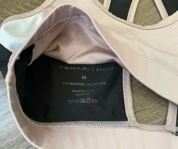 Tahari Sport Tan Black White Colorblock Sports Bra Cut Out ~ Women’s Size M