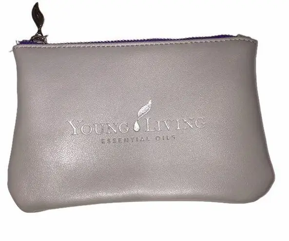 Young Living Zippered Pouch Gray Silver Purple Vegan Faux Leather Key Ring