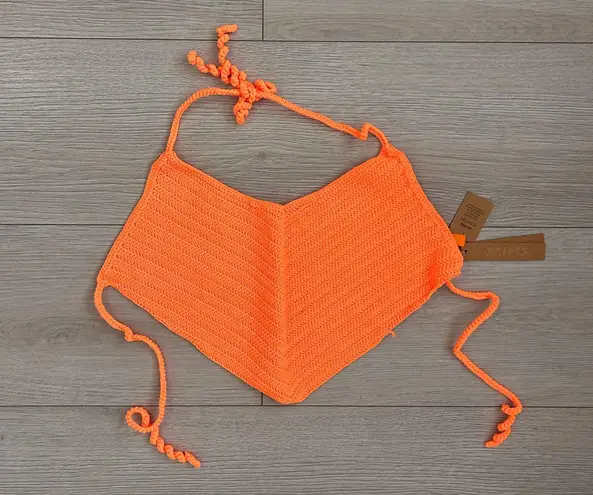 SKIMS NWT Crochet Swim Handkerchief Top Neon Orange