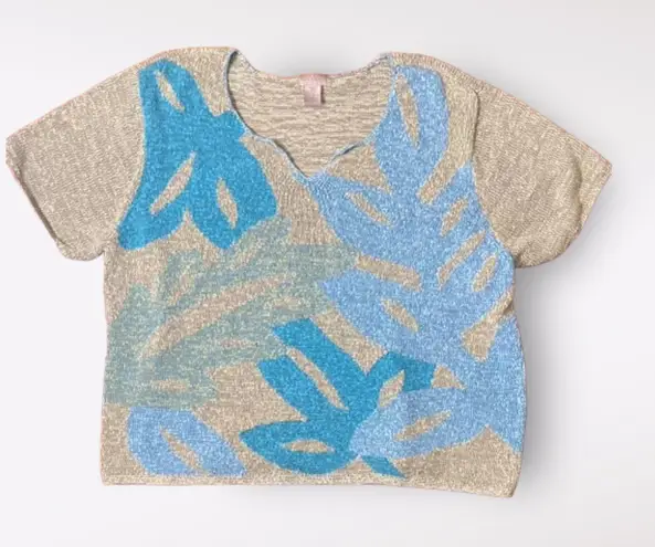 Sigrid Olsen Vintage Floral Coastal Short Sleeve Knit Sweater Size 3X