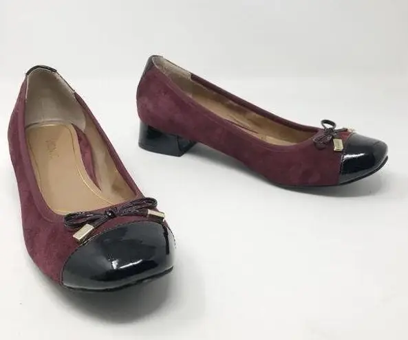 Vionic Daphne Suede Patent Block Heel Bow Low Pump Shoes Merlot Black Burgundy 8