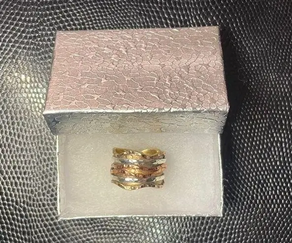 Tri Tone Metals Spinner Meditation Ring Size 8 Gold Silver Copper Jewelry