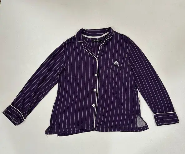 Lauren Ralph Lauren Purple Pinstripe Pajama Set Size M Long Sleeve Button Top Pa Size M