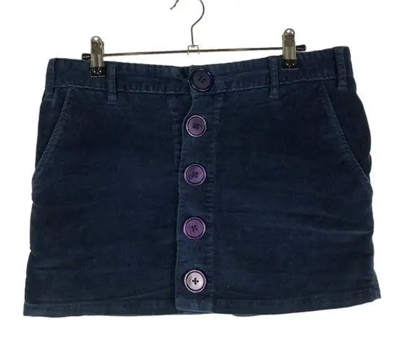 Vintage Y2K Mambo Navy Blue Purple Button Corduroy Micro Mini Skirt 8