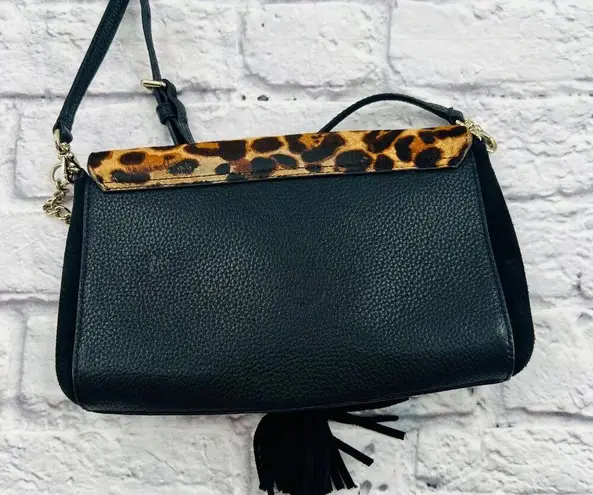 Kate Spade  Sequoia Avenue Green Calf Hair Leather Crossbody Bag Black Leopard