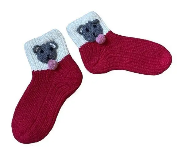 White and red crochet cute bears handmade socks christmas gift soft warm Gray