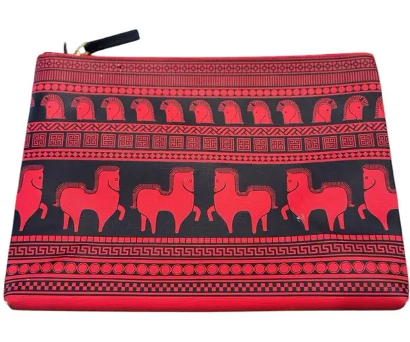 Jonathan Adler Equestrian Horse Southwestern Black Red Large Clutch Purse Bag Red