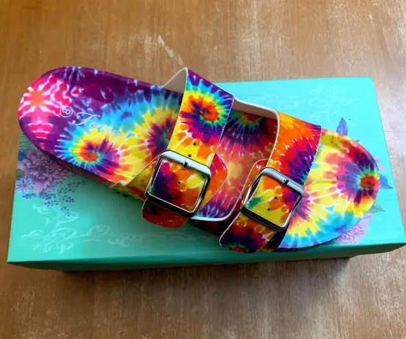 Boutique NWT Rainbow Tie Dye Strap Sandals Slides