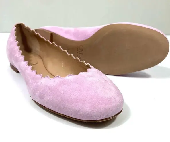 Chloé Chloe Lauren Scalloped Suede Ballet Flat Creamy Lilac EU 36 NEW
