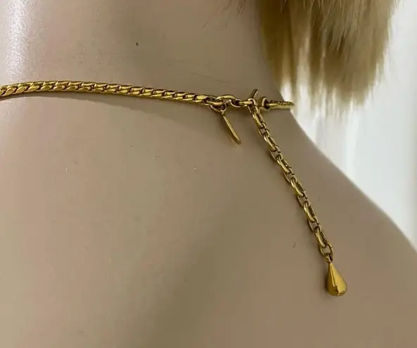 Crescent Vintage MONET Ruffled Bar Pendant Choker Gold tone Necklace