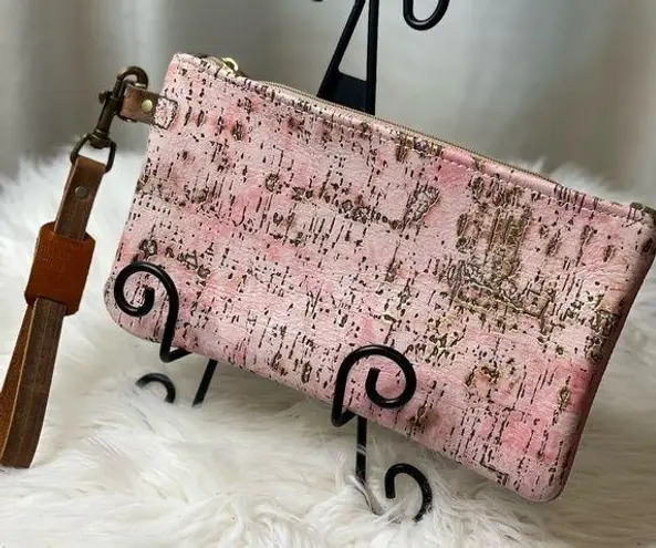Boutique Leather Pink & metallic Gold 10”x6” wristlet.