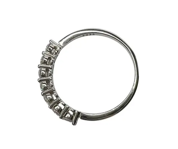 Sterling Silver Round Cut Seven Clear Glass Stones Band Ring