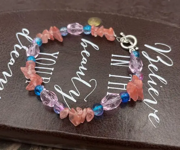 Vintage Y2K Beaded Rose Quartz Pink Glass Bohemian Bracelet