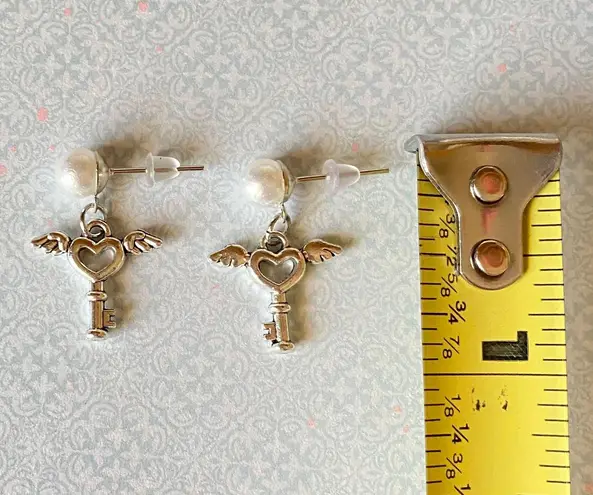 Handmade pearl & angel heart key simple Kawaii y2k fairy dangle earrings