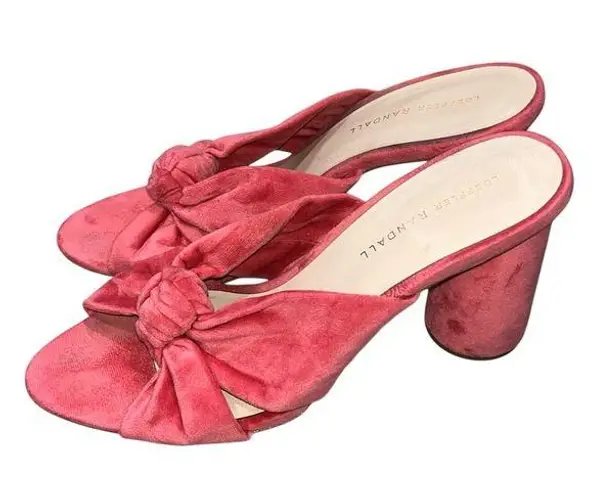 Loeffler Randall Coco Pink Knotted Velvet Block Heel Slides Mules Sandals 9.5