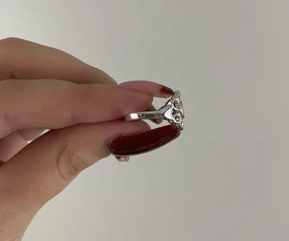 Vintage Baby Pink Silver Swirl Heart Design Dainty Ring