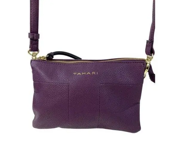 Tahari Crossbody Bag Purse Purple Pebbled Leather Travel Organizer Multi-Pockets